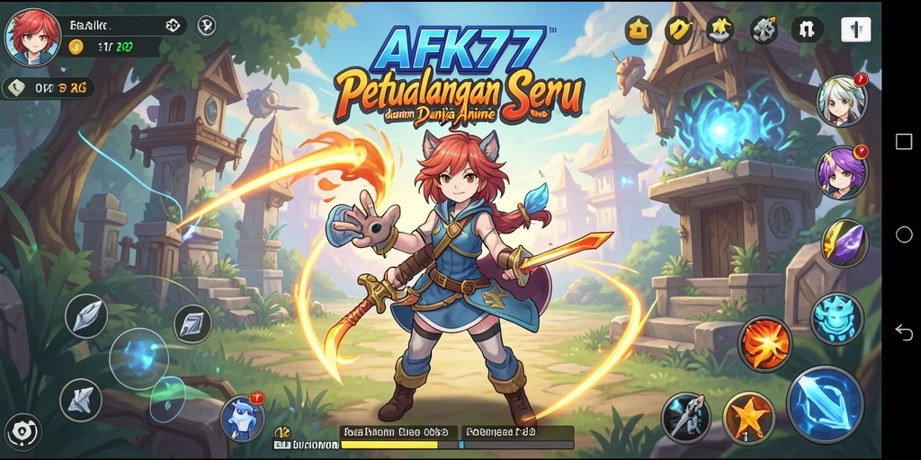 Screenshot AFK77 menunjukkan aksi seru karakter anime dalam pertempuran.