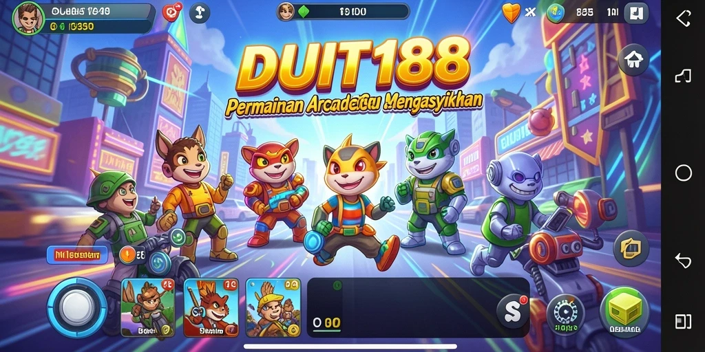 Tangkapan layar utama DUIT188 menunjukkan gameplay arcade seru yang menantang.