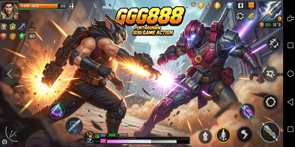 Screenshot GGG888 menunjukkan pertarungan seru di arena.