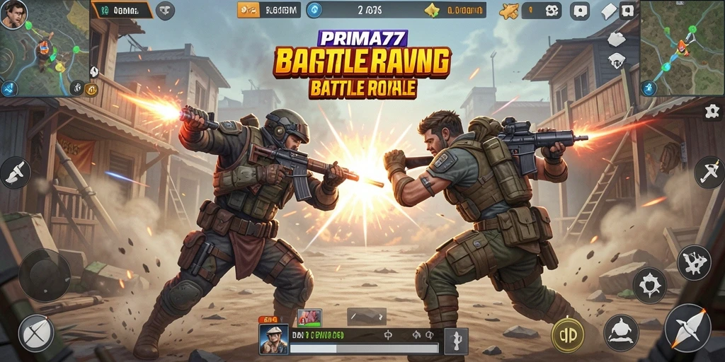 Gameplay mendebarkan PRIMA77 dalam pertempuran Battle Royale.