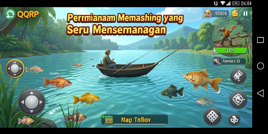 Gameplay QQRP menampilkan aksi memancing yang seru dan visual yang menakjubkan.