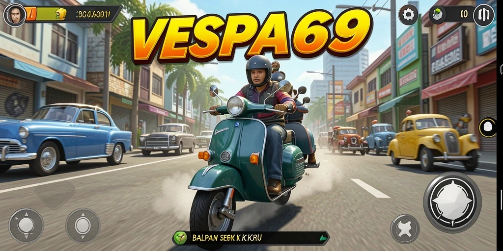 Tampilan gameplay balapan skuter yang seru dan menarik.