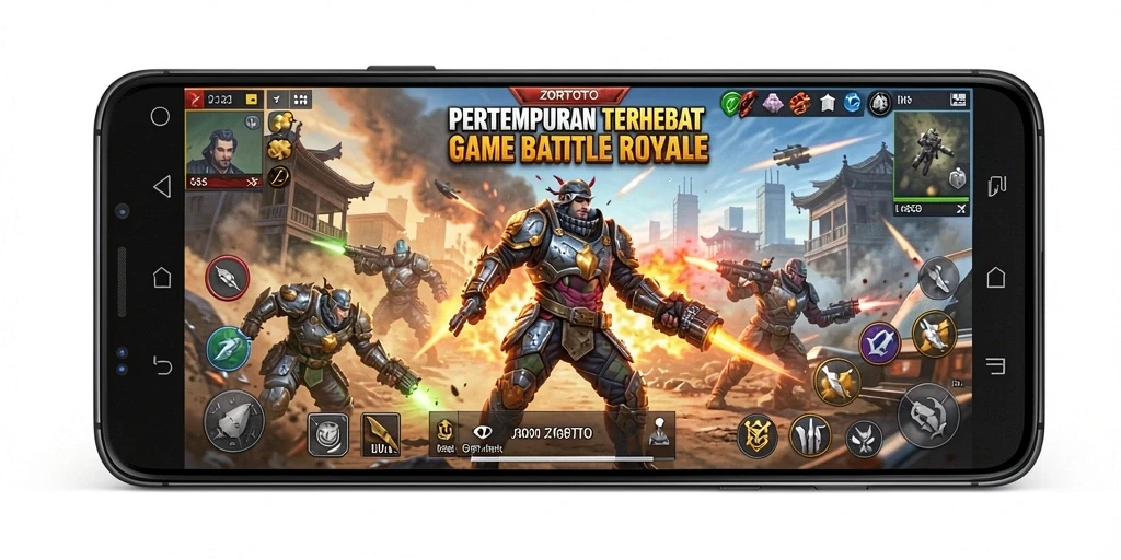 Screenshot gameplay ZORTOTO menampilkan pertempuran intens di arena.